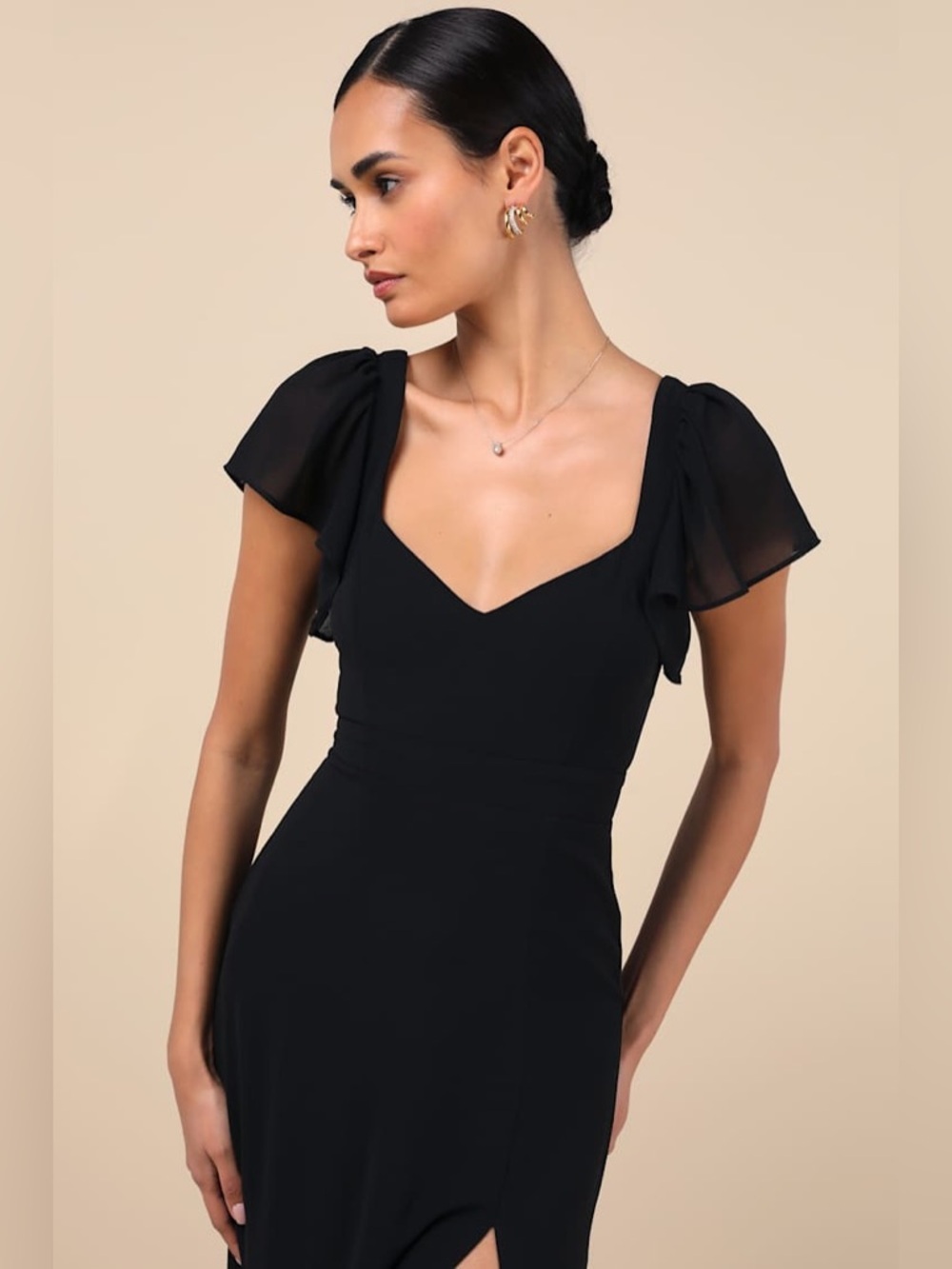 LULU'S Simply Delightful Black
Tie-Back Flutter Sleeve Maxi
Dress - Picture 7 of 12